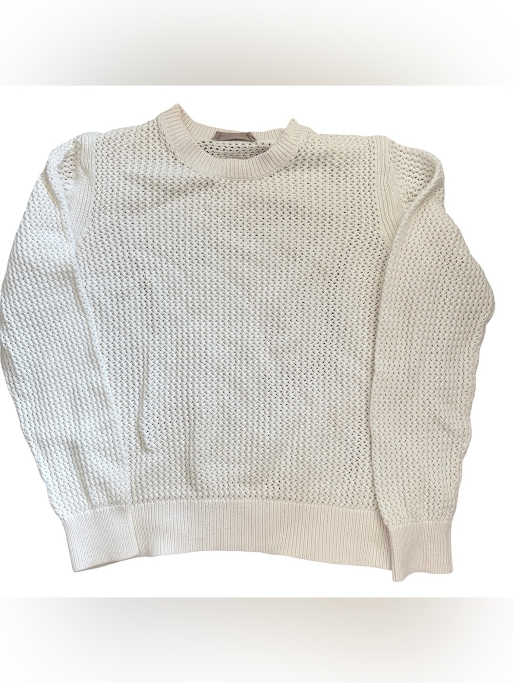 Everlane Open-Weave Off-White Cotton Crewneck Sweater Sz L